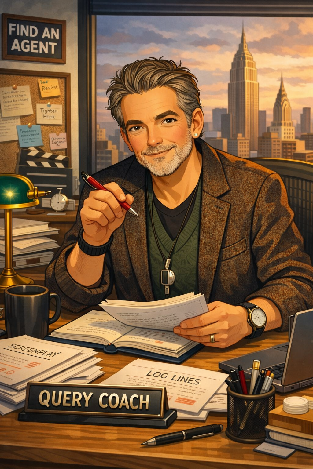 Jaque, looking up from his desk